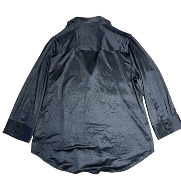 L'AGENCE Women's Tyler Black Satin Button Down Blouse Size L - Picture 5 of 7
